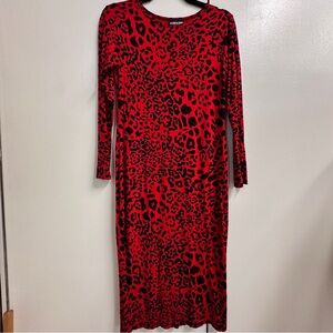 Red and Black Bodycon Long Sleeve Leopard Dress IW-50